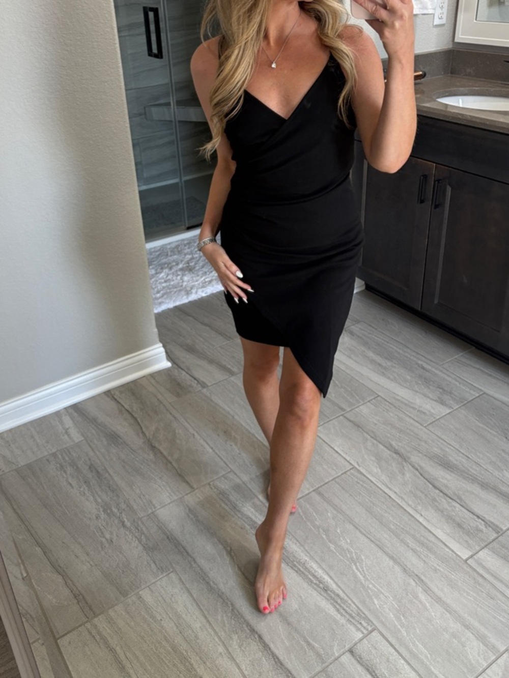 Elegant Black Mini Wrap Dress with Spaghetti Straps
